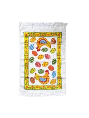 Vintage Cannon Kitchen Towel with Colorful Chicken & Eggs Pattern